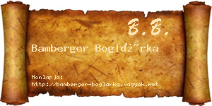 Bamberger Boglárka névjegykártya